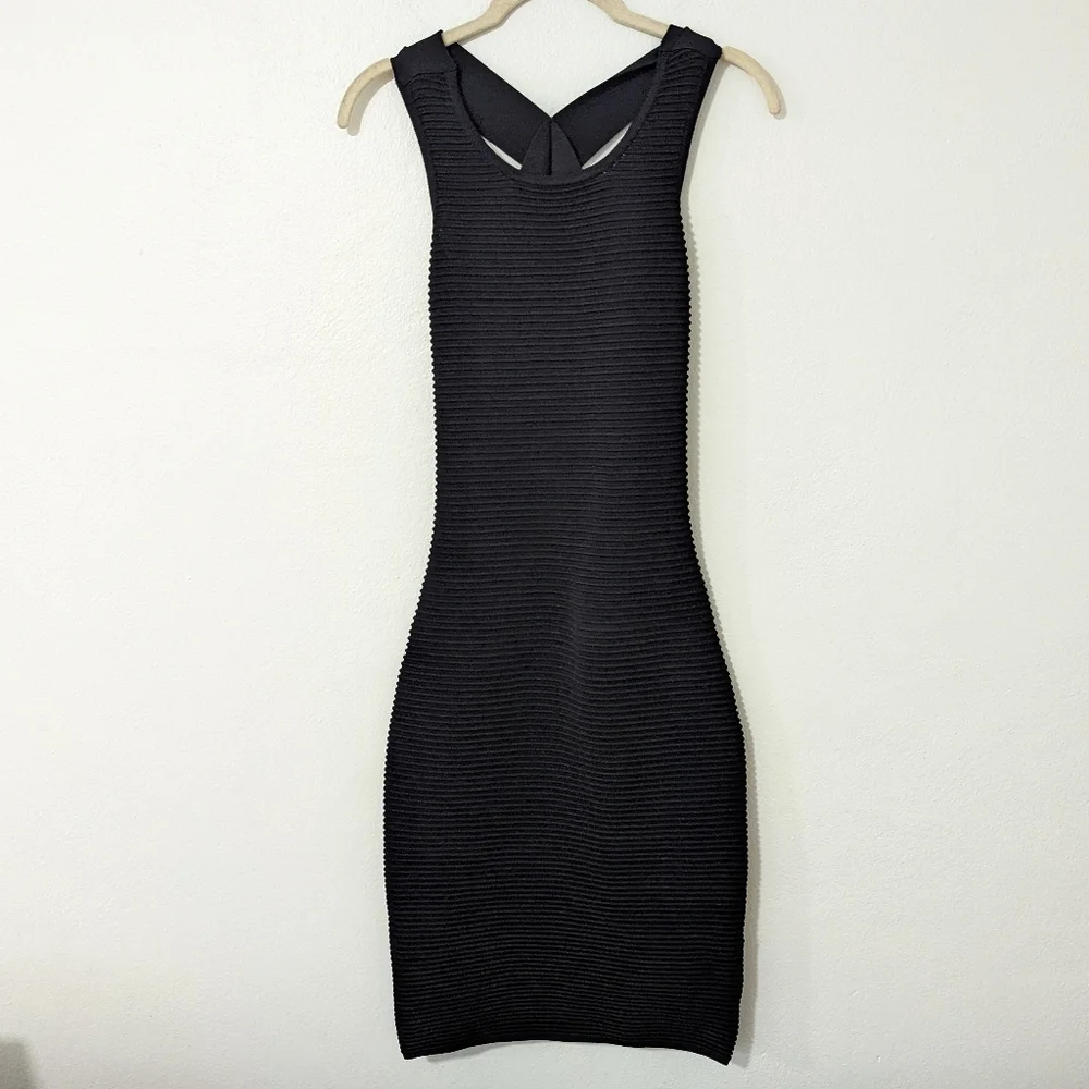 Jonathan Simkhai LBD Ribbed Bodycon Knee Length Dress Open Back Black Medium M